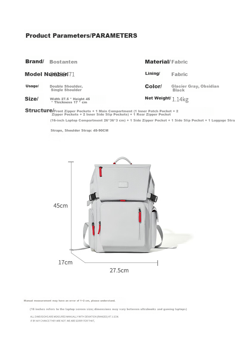 BOSTANTEN Men's Backpack Student School Bag Trendy Business Travel Large Capacity 16-inch Laptop Bag 8