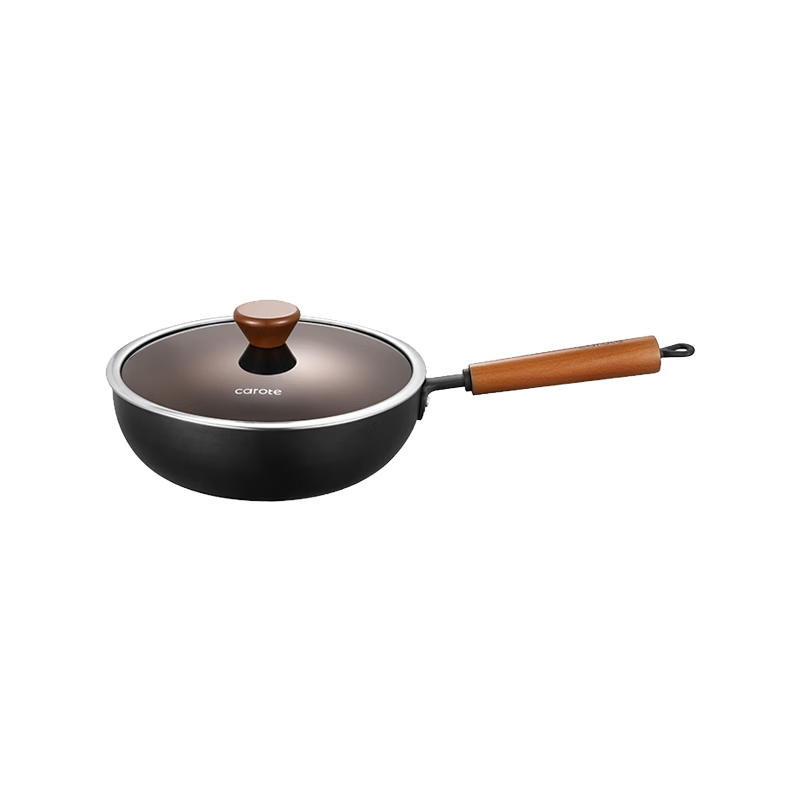 Carote Hammered Iron Wok Non-Coated Flat Bottom Stir-Fry Pan for Gas and Induction Cooktops