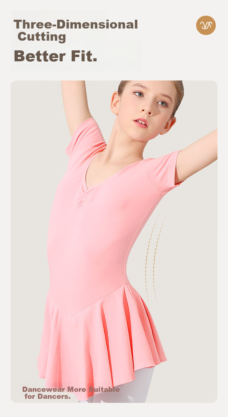 Zhiyouban Children's Dance Practice Costume Girls Art Exam Spring and Autumn Thin Purple Short Sleeve Ballet Dress 3