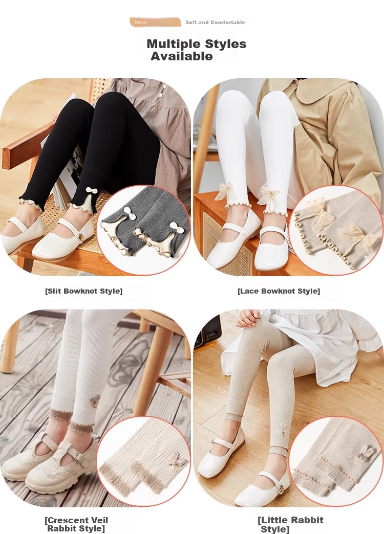 LangSha Girls' Leggings Children's Spring and Autumn Thin Skin-Friendly White Stylish Black Tights Pants 10