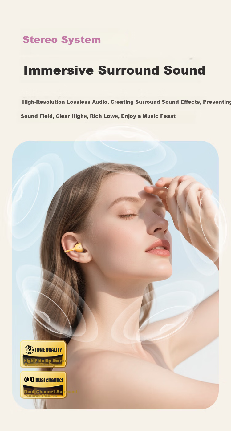 Newmine JM47 Wireless Sports Bluetooth Earphones Clip-On In-Ear Comfortable Gaming Running Calling Noise Cancelling Long Battery Life Beige for Android and Apple Phones 11