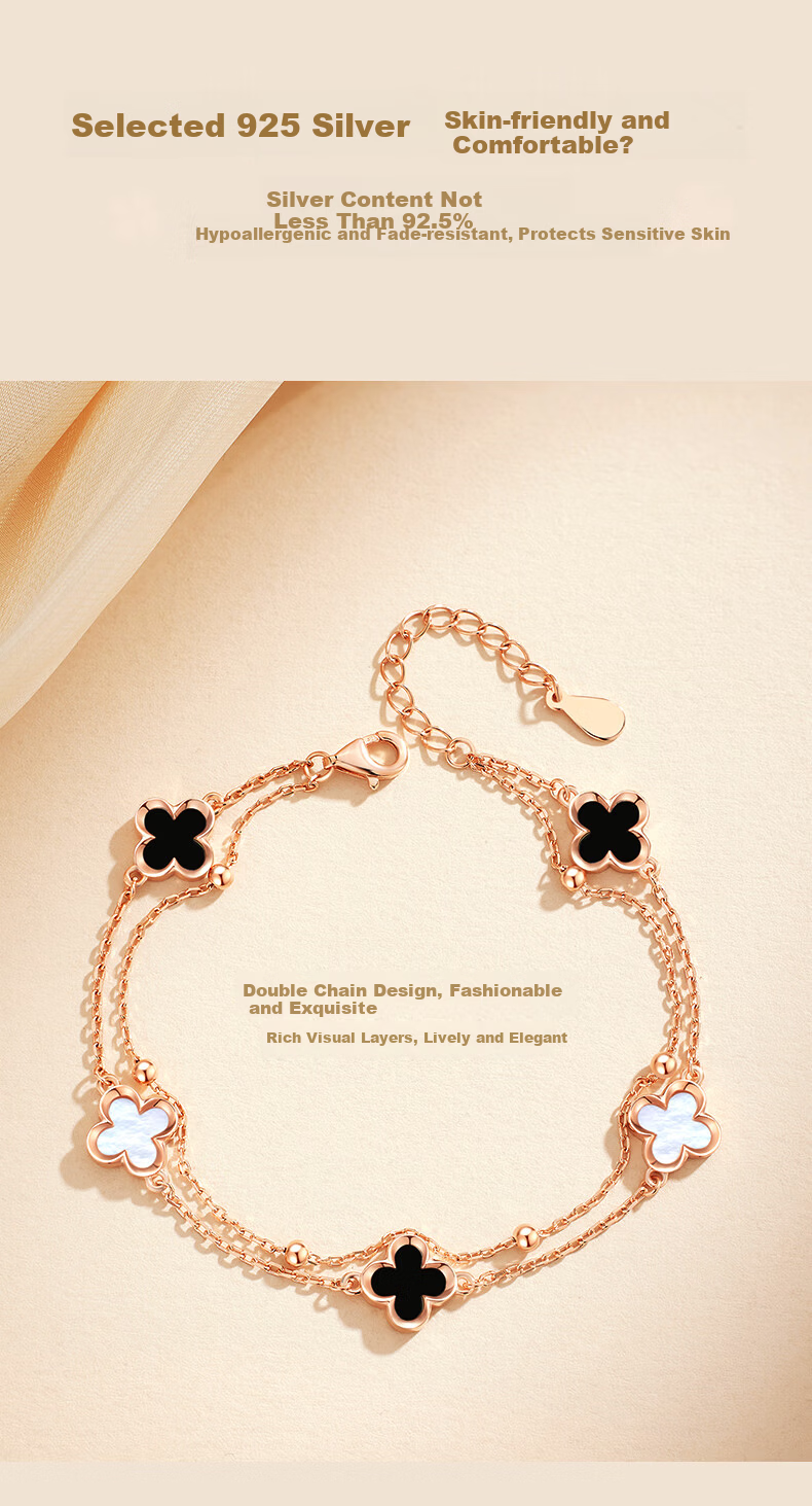 GLTEN Four-Leaf Clover Sterling Silver Bracelet for Women 2026 New Luxury High-End Jewelry Birthday Gift for Girlfriend Wife 4