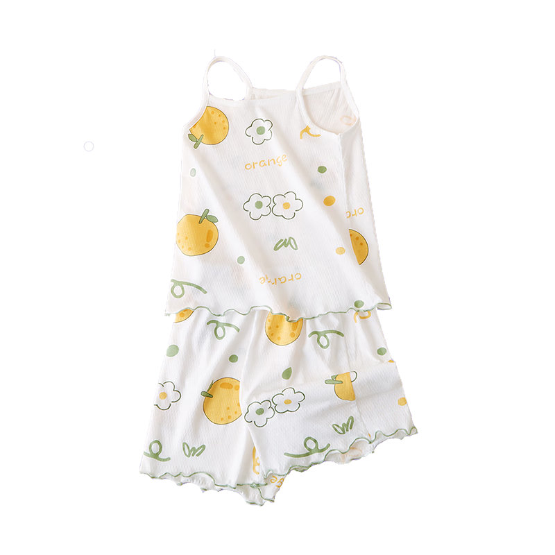 DEESHA [7A Antibacterial Breathable Mesh] Girls' Summer Pajamas Thin Camisole Set for Older Children Air Conditioning Wear