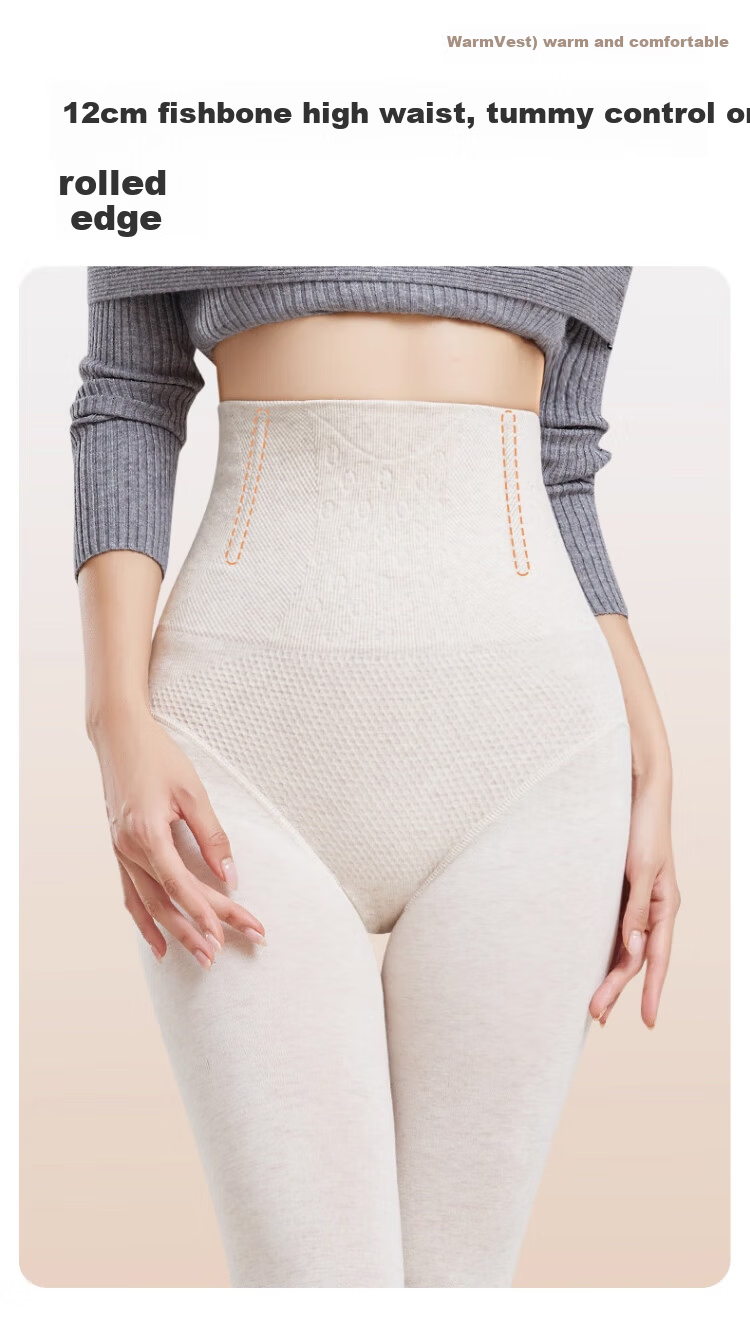 Caiyue Plus Size Cotton Leggings for Women, High Waist Fishbone Anti-Rolling Fleece-Lined Thickened Tights with Tummy Control 7