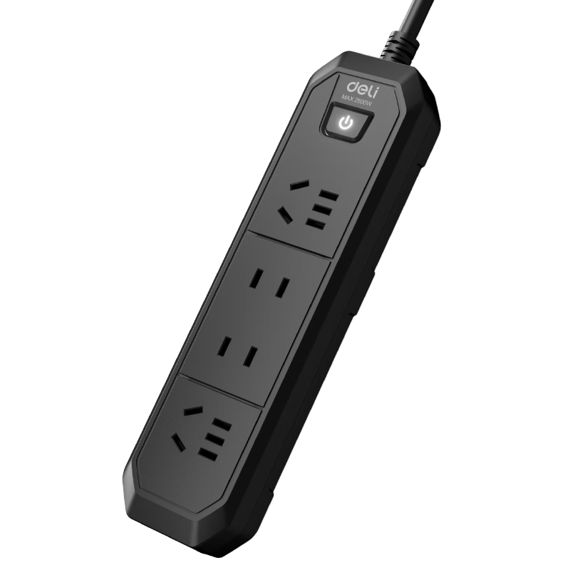 Deli 3C Certified National Standard Safe Power Strip, Extension Cord/Power Bar/Power Strip/Outlet Strip/Power Board, 4 Outlets 2 Meters, Master Switch, Black, 18334(02)