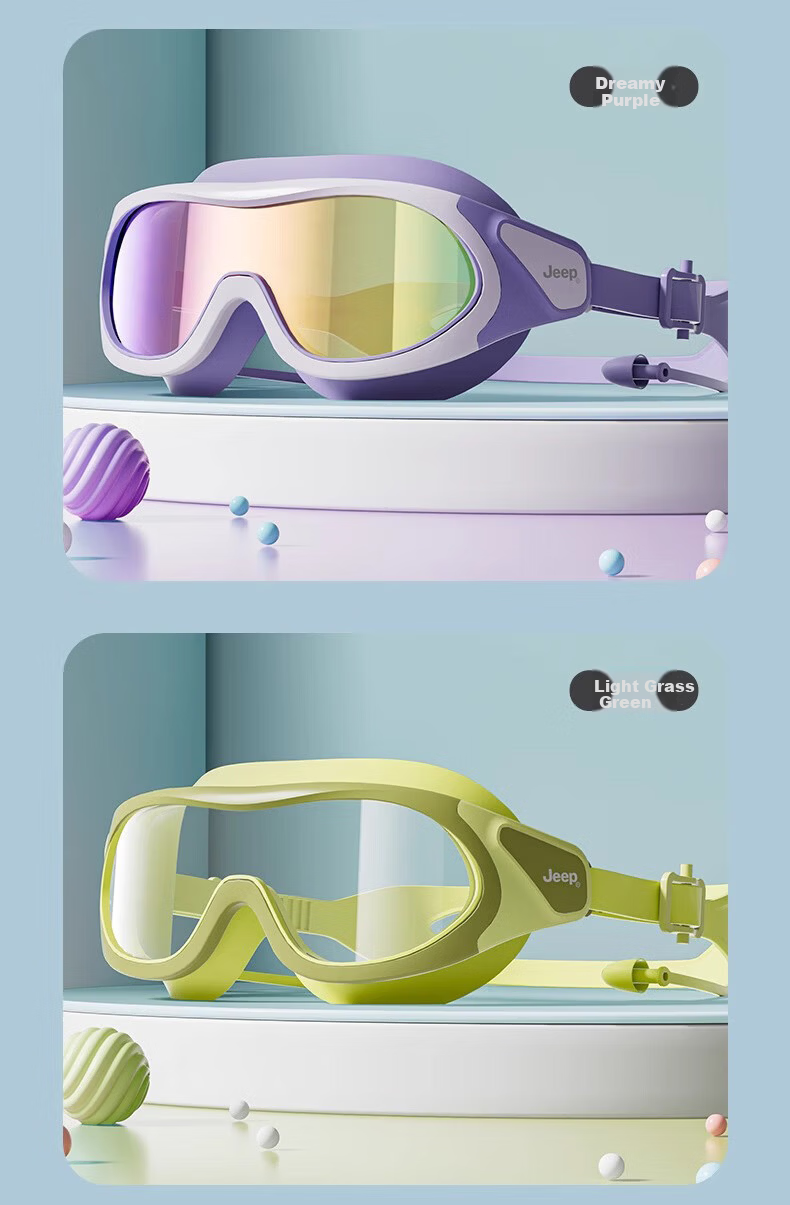 JEEP Kids Swimming Goggles Large Frame HD Anti-Fog Waterproof Boys Diving Goggles Girls Swimming Glasses Lavender Purple Plano 11