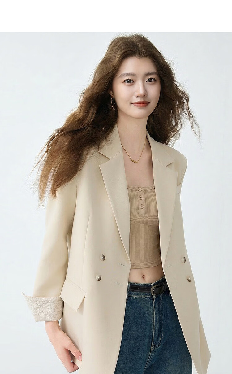 Demana [Sharp Aura] Spring Urban Commuter Style Lace Splice Double-Breasted Loose Slimming Coat for Women Premium Feel 3