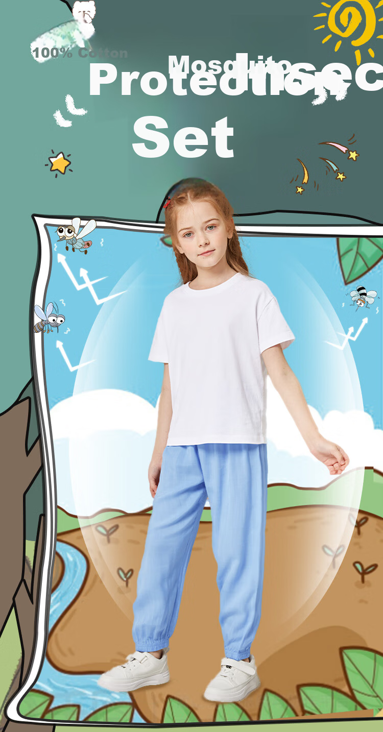 PEPCO Girls' Summer Set 2026 Cotton Stylish Round Neck Short Sleeve Top and Anti-Mosquito Pants Two-Piece Children's Summer Outfit 3