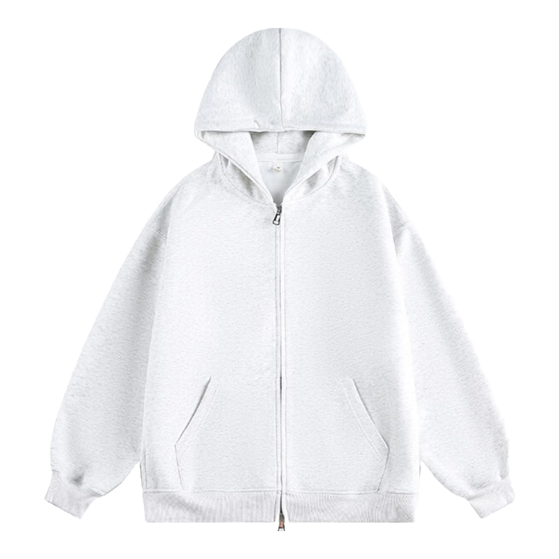 ICH MODE Women's American Style Hoodie Jacket 2026 Spring Autumn New Loose Fit Zip-up Lazy Long Sleeve Top White Flower Gray S