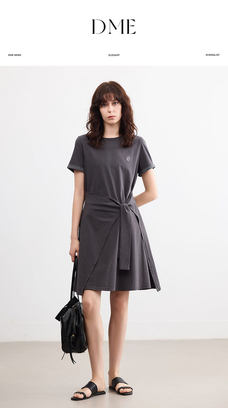 Demana [Cool Sorona] Summer Korean Style Round Neck Embroidered Patchwork Colorblock Short Sleeve Waist Cinched Short Dress for Women 1
