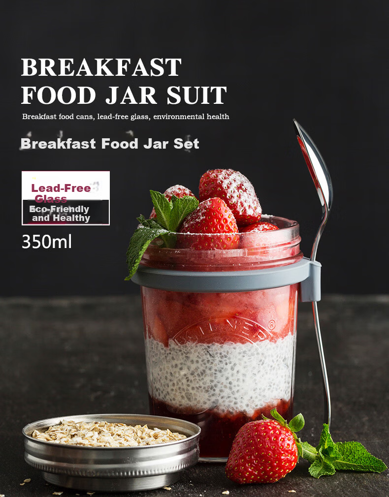 Kilner Overnight Oats Jar Glass Breakfast Cup Milk Cup Sealed Portable Food Grade with Measuring Lid and Spoon 350ml 1