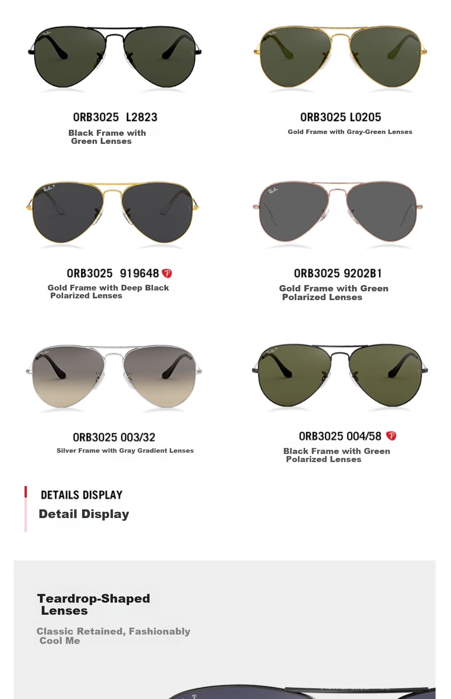 Ray-Ban Classic Aviator Series Sunglasses Driving Cycling Outdoor Glasses Unisex 0RB3025 Gift 7