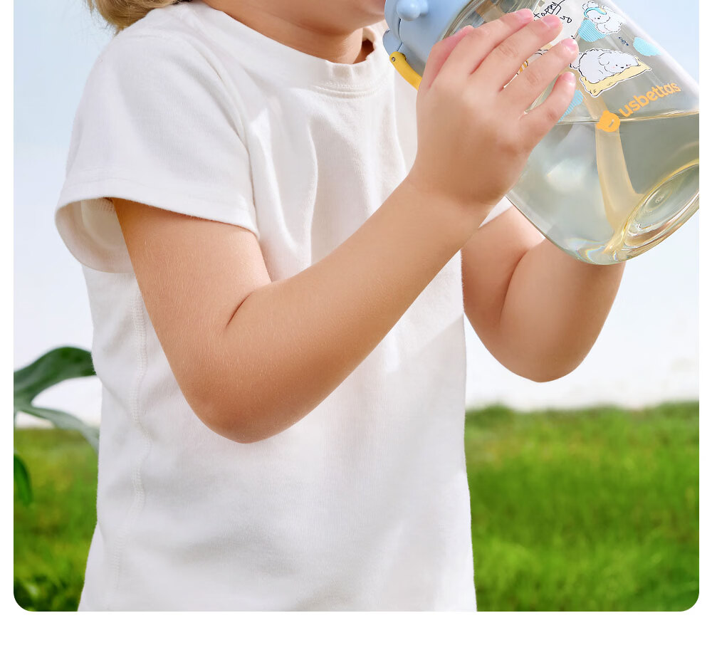 Beitais TonTon Bucket Children's Straw Cup Baby Direct Drinking Kindergarten Water Bottle Spring Summer Outing 2 Years PPSU Soft Cloud Blue 9