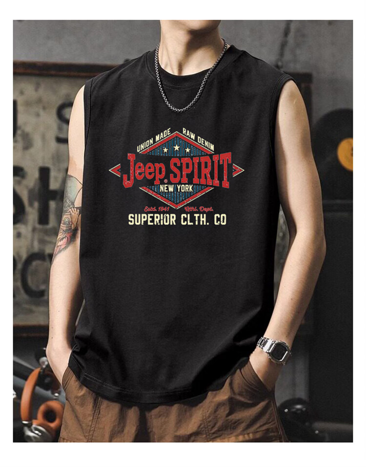 JEEP SPIRIT Men's American Vintage Sleeveless Vest Summer Lightweight Cotton Printed Tank Top Gray L 16