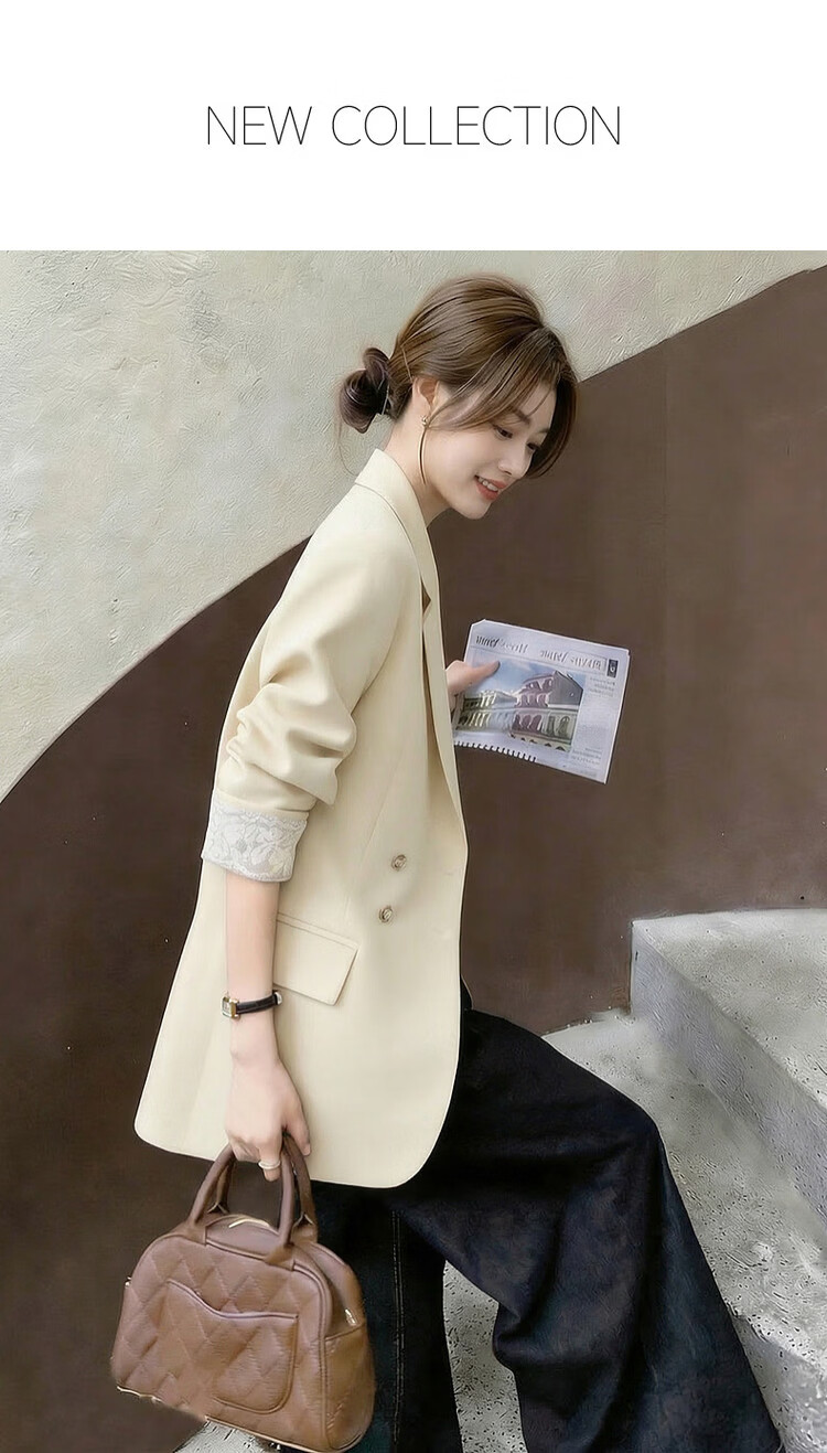 Demana [Sharp Aura] Spring Urban Commuter Style Lace Splice Double-Breasted Loose Slimming Coat for Women Premium Feel 1