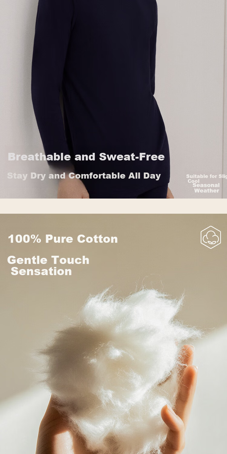 HLA Men's Autumn Cotton 210g 10A Antibacterial Mite-Resistant Thermal Underwear Top with Mid-Neck 3