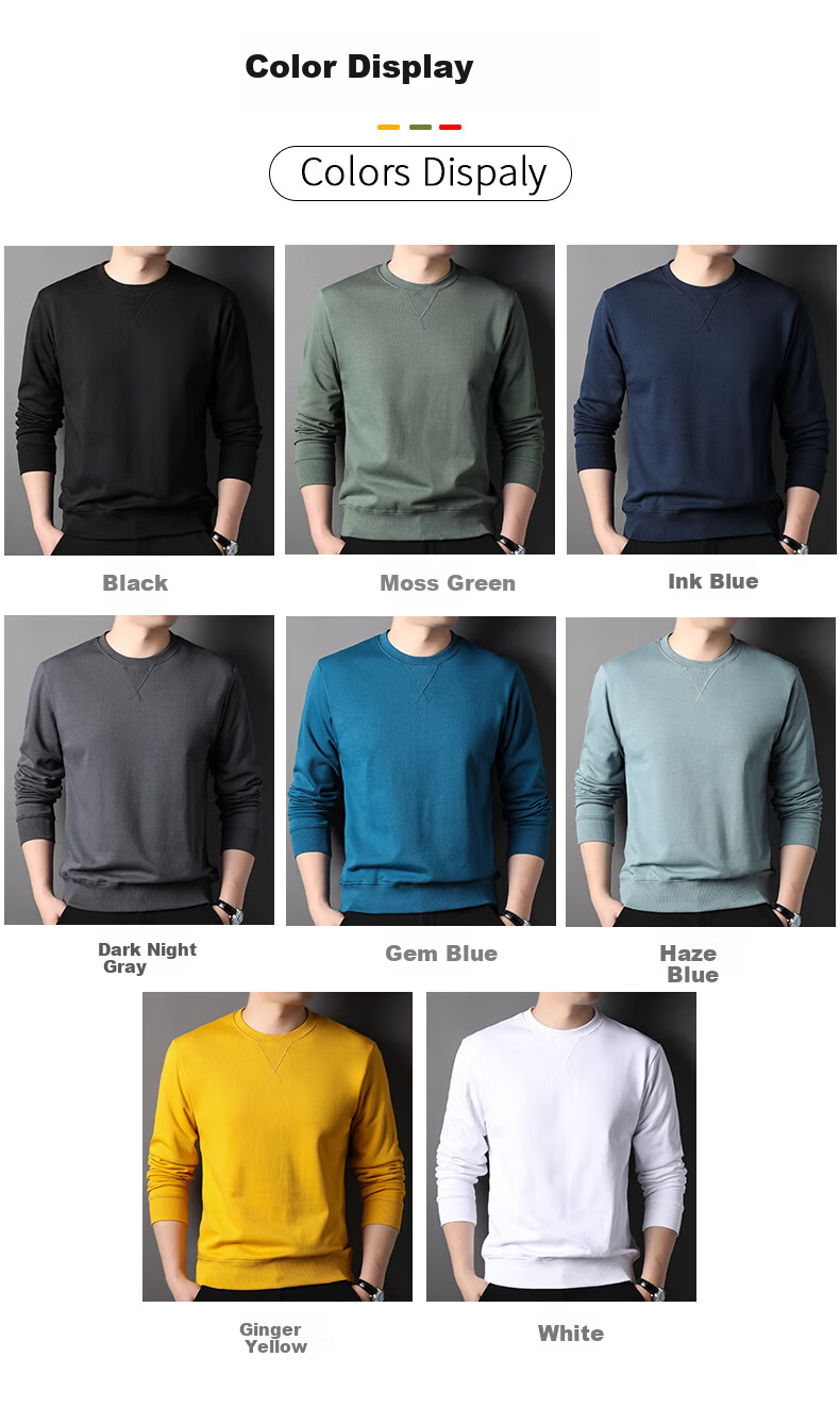 ROMON Men's Pure Cotton Sweatshirt Spring and Autumn Classic Solid Color Crew Neck Casual Loose Pullover Long Sleeve Shirt 4