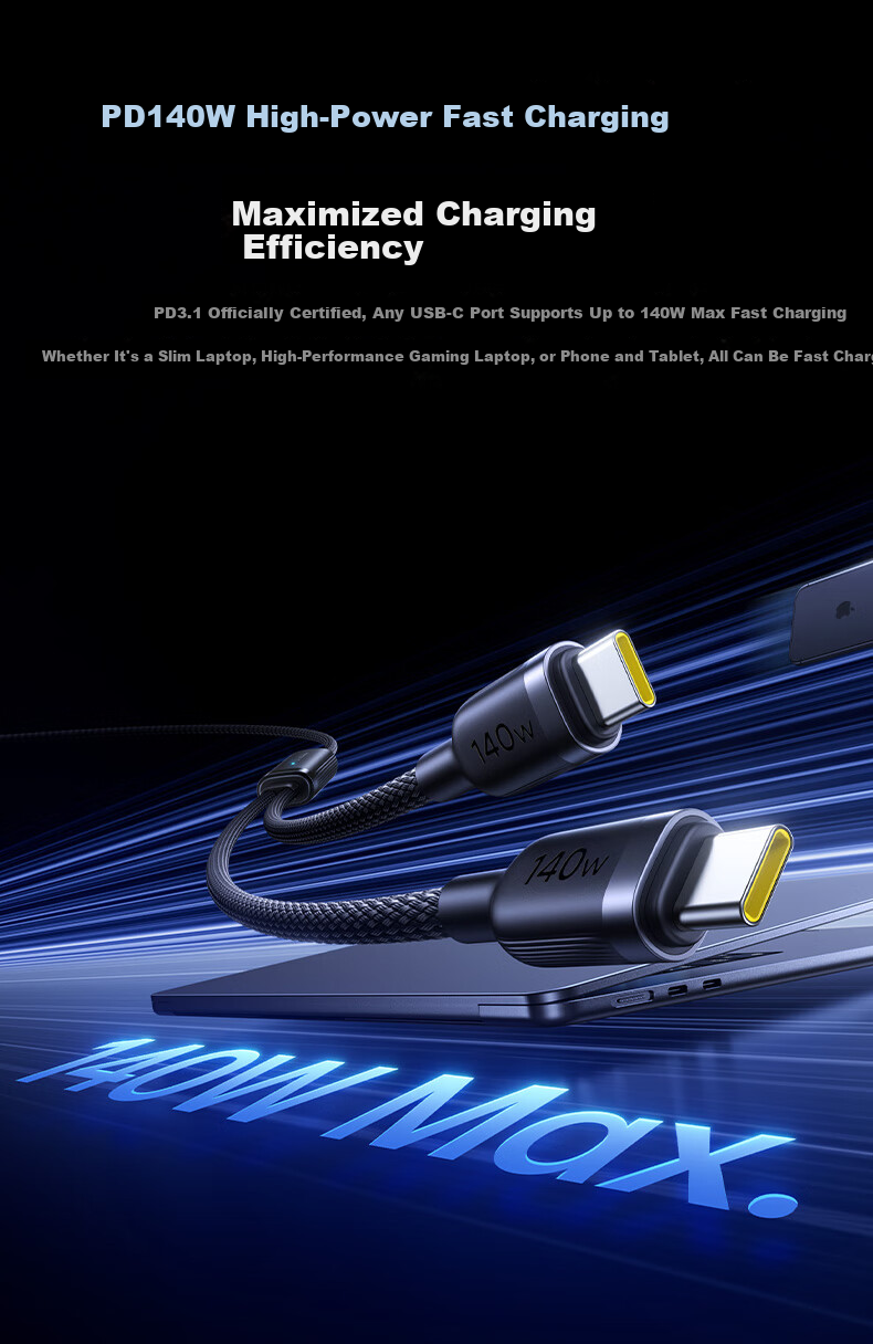 Baseus 2-in-1 Dual Head Type-C PD 140W Fast Charging Cable C to 2C Charging Cable for Apple iPhone 17/16/15 Huawei Tablet iPad Laptop 3