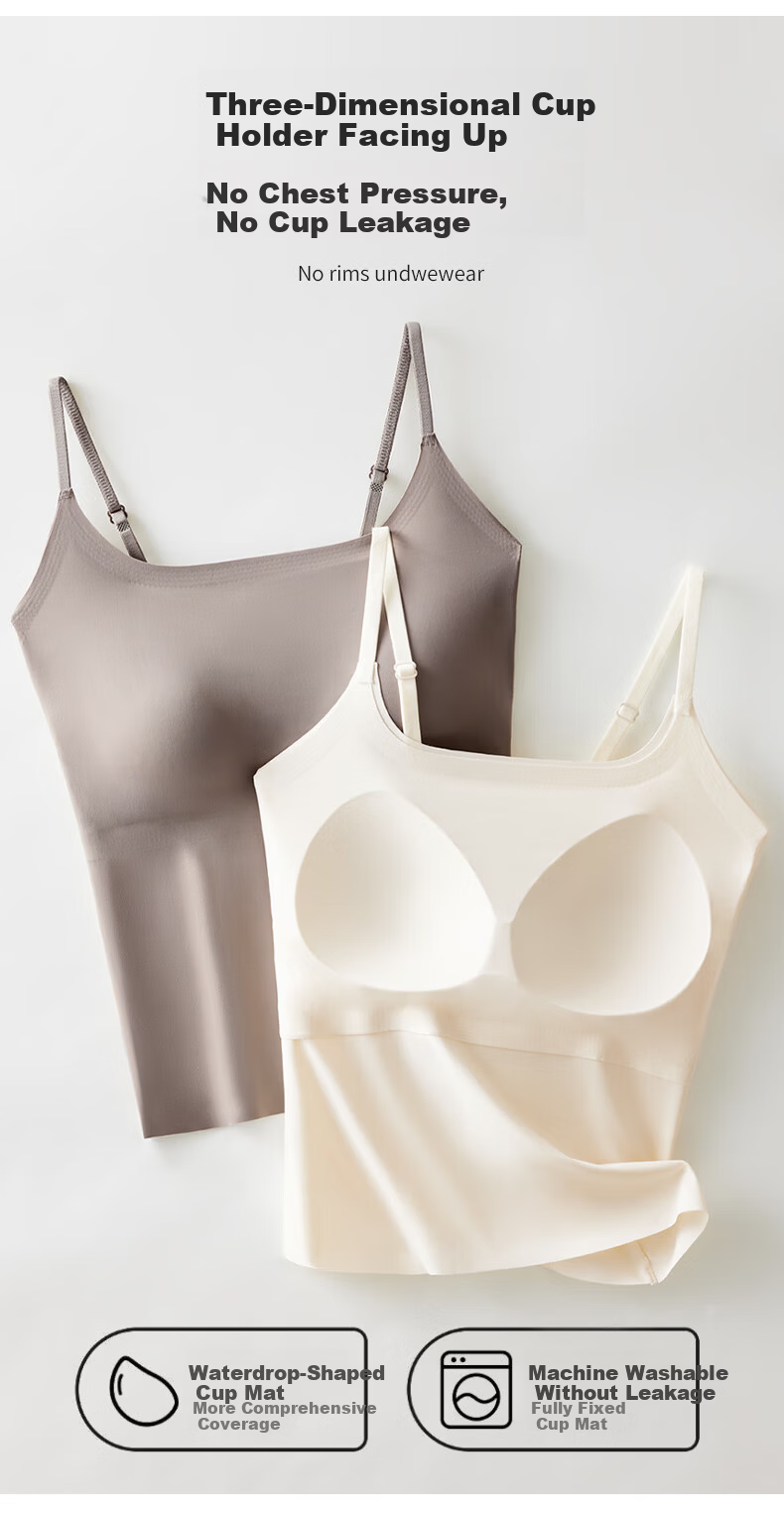 LangSha Women's Camisole Tank Top with Built-In Bra Pads, Wearable As Outer Layer Or Inner Wear, Thin Ice Silk Backless Undershirt 11