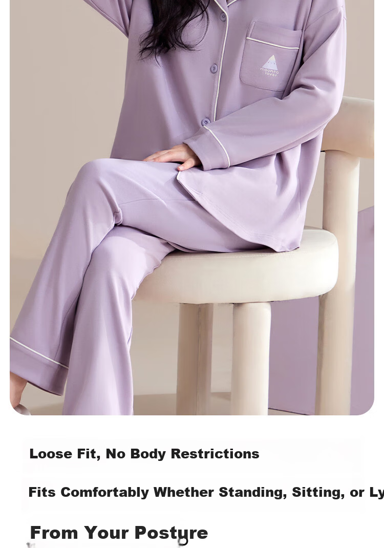 Langsha Women's 100% Cotton Sleepwear Set with Built-in Bra, Soft and Comfortable Homewear for Spring and Summer, Purple, Suitable for Outdoor Wear 5