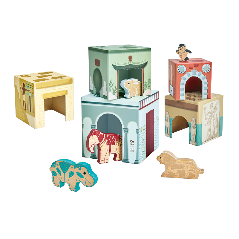 Hape Metropolitan Museum Stacking Wooden Animal Blocks 1-3 Years Early Education Educational Building Toy Gift E0538