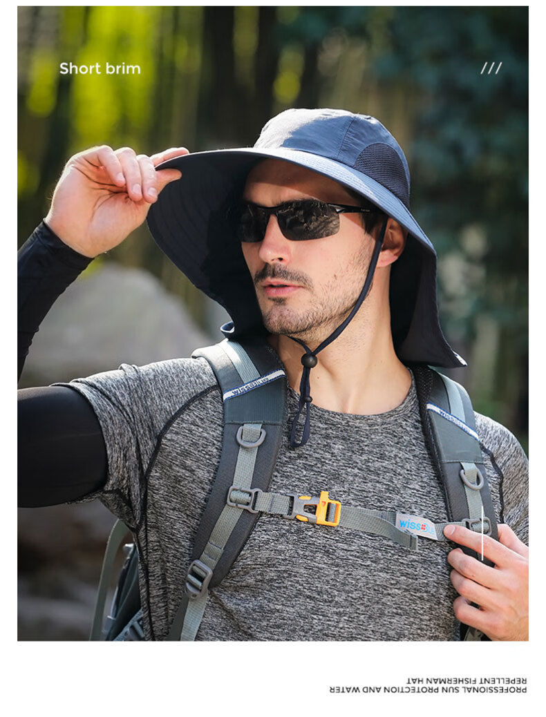 DUSENNA Men's Sun Protection Hat Outdoor Fishing Mountaineering Sun Hat Colorblock Face Cover Sunshade Hat Dark Gray 10