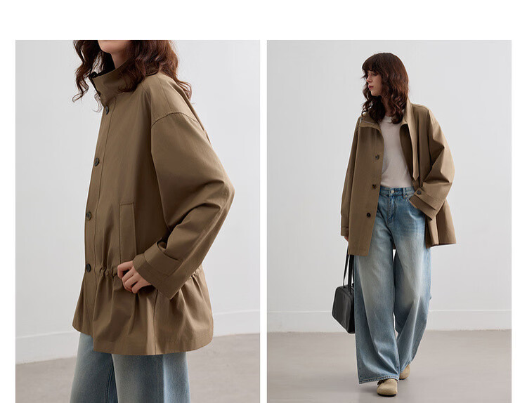 Demana [Cloud Oxygen Cotton Series] Spring Elegant Stand Collar Strap Drawstring Loose Slim Trench Coat for Women High-End Feel 7