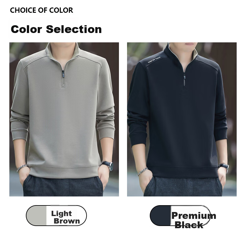 Romon Men's Fleece-Lined Winter Sweatshirt Business Casual Loose Comfortable Half-Zip Executive Top Base Shirt 7788 Brown 4XL 4
