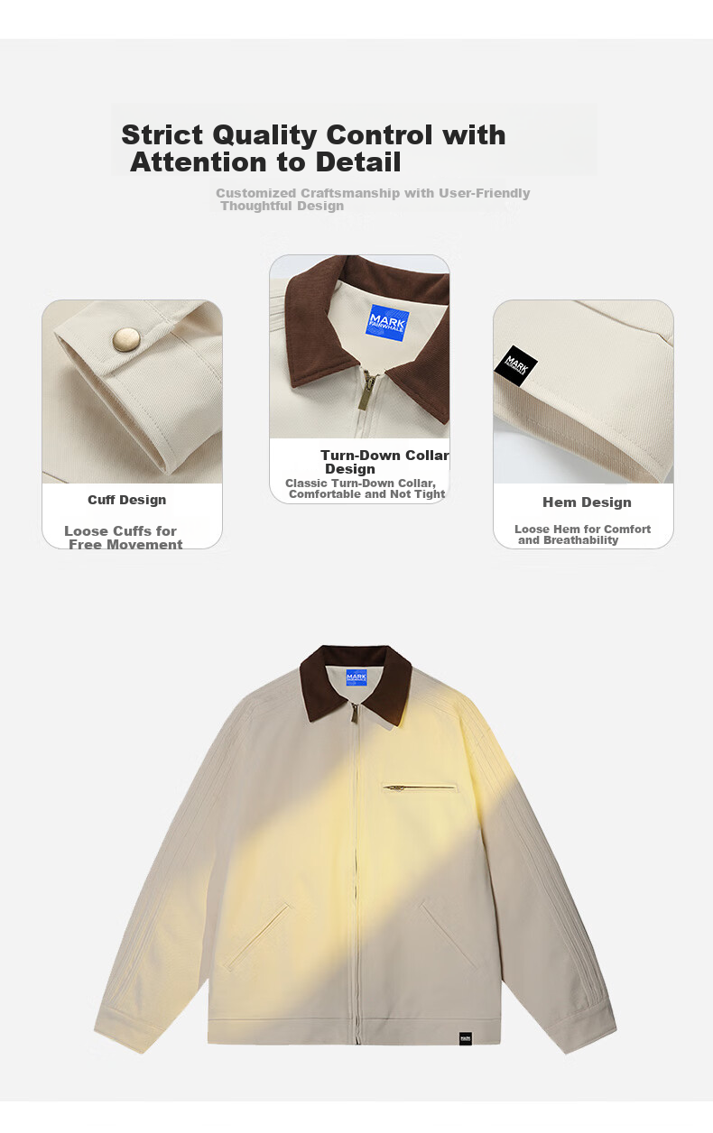 MARK FAIRWHALE Japanese Retro Workwear Jacket Men 2025 Autumn New American Style Lapel Coat Men Beige XL 1