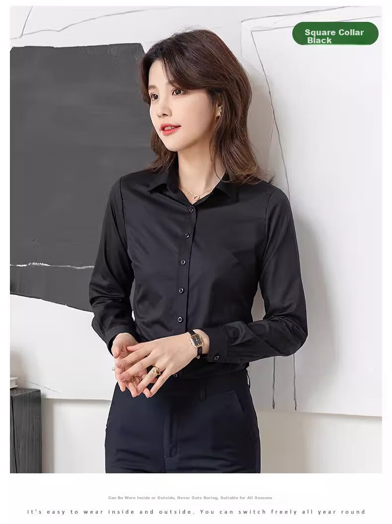 Romon Business Casual Women's Spring Fashion Professional Style Casual Lapel Long Sleeve Shirt Gray S 24
