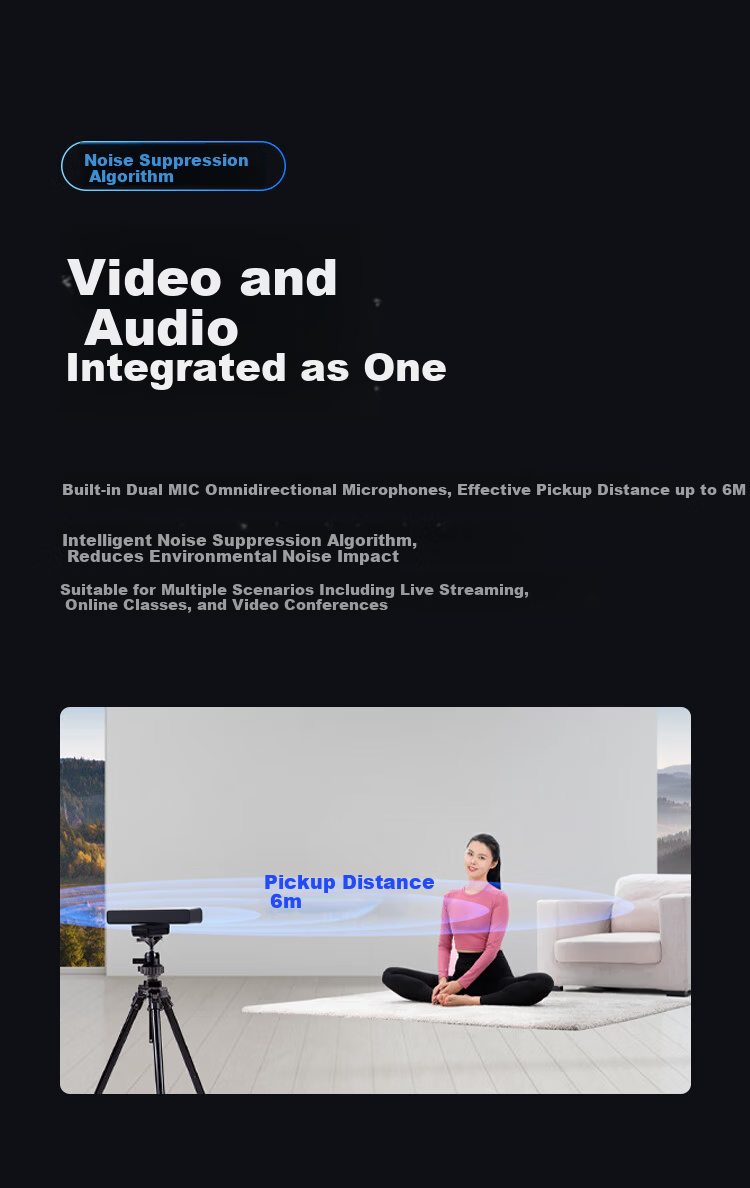 Haoli Video Conference Camera All-in-One Microphone 4K Ultra HD Digital Zoom Conference Room Camera Smart Framing Video Conference Equipment HC-5M 6