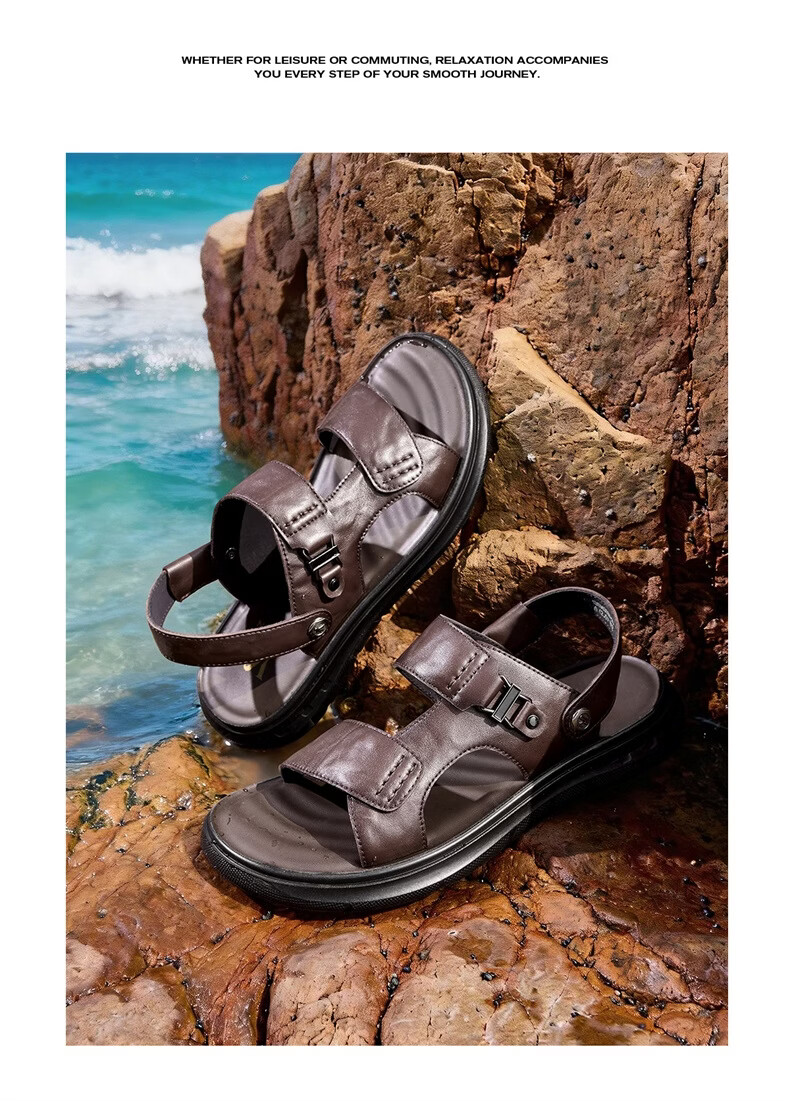 Yierkang Men's Summer Genuine Leather Casual Beach Sandals Dual-Wear Driving Slippers 96308W Black Size 41 14