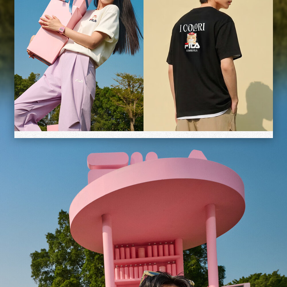 FILA Official 2026 Summer Couple Short Sleeve T-Shirt Casual Loose Fit Cotton Cat Knit Tee 21