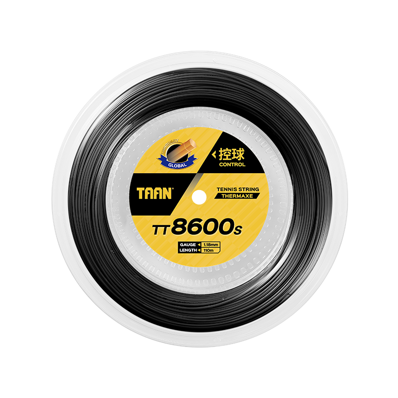 Taan Tennis String, Large Roll TT8600s, Polyester Hard String, High Elasticity And Durable, 110m Length, Suitable for 9 Rackets, Black Color