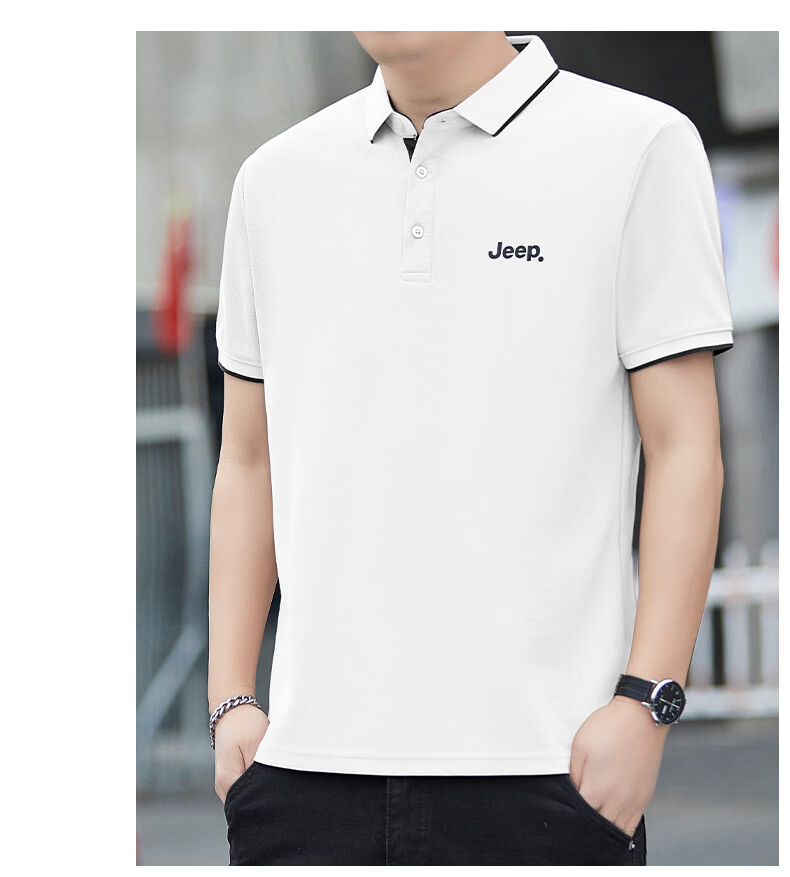 JEEP Polo Shirt for Men, Summer Breathable Short-Sleeve, Turn-Down Collar Quick-Dry T-Shirt, Business Father's Day Gift, Black, 3XL 22