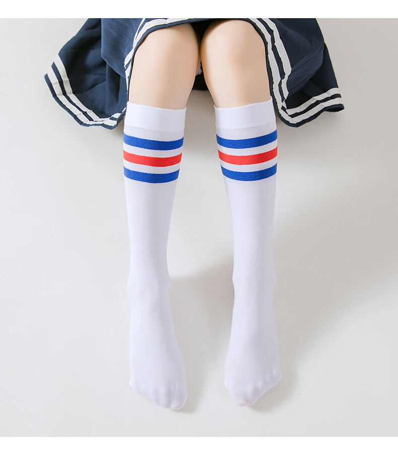 Langsha Girls' Long Tube Socks Summer Thin Ice Silk High Tube Black and White Student Socks Spring and Summer Children's Calf Over-the-Knee Socks 7