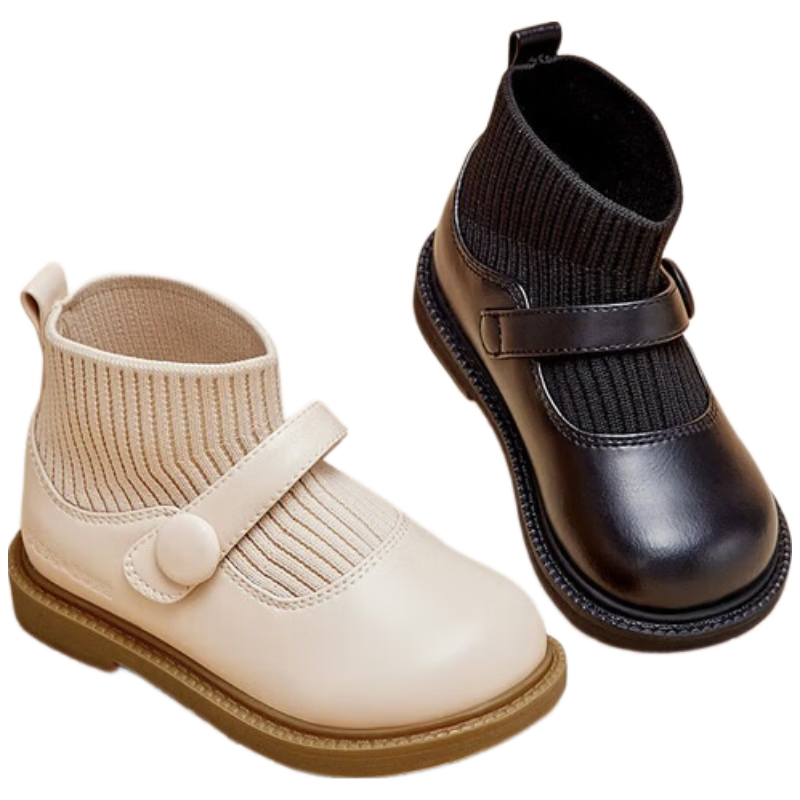 DAVE & BELLA Children's Boots Girls Short Martin Boots 2023 Autumn and Winter Baby Plush Shoes Leather Boots