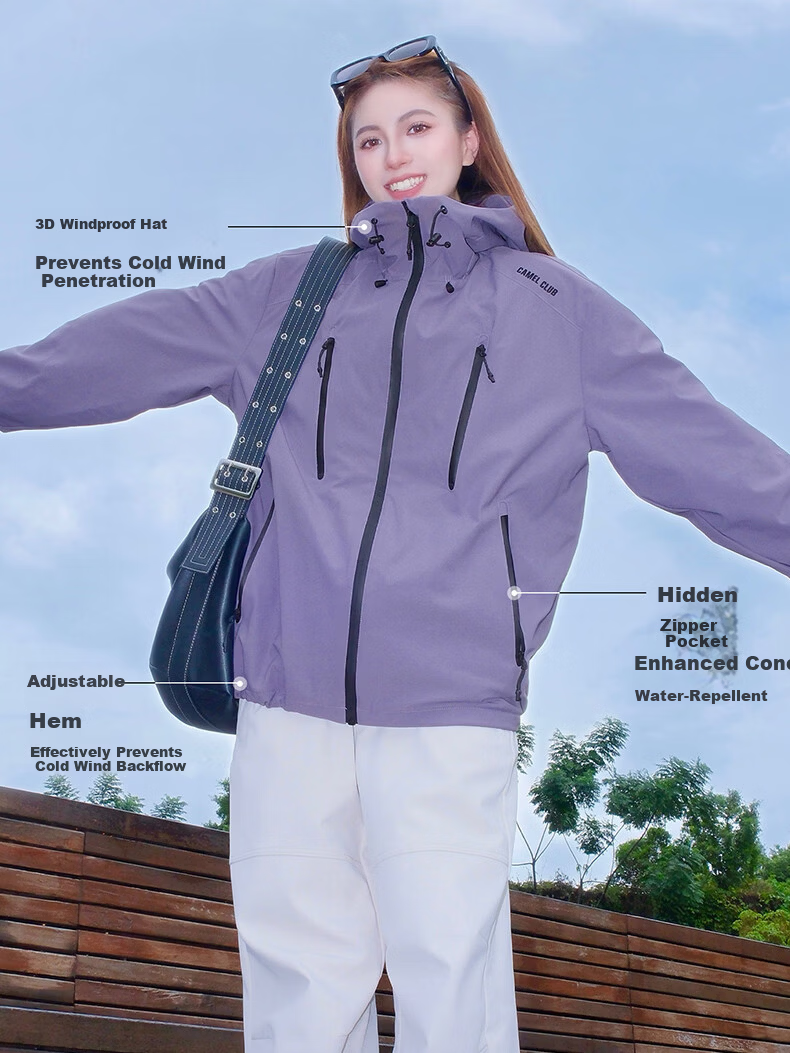 CAMEL Li Yitong Same Style Jacket Unisex Spring Autumn Water-Repellent Windbreaker Coat C35CR0L0019 Night Purple XL 6