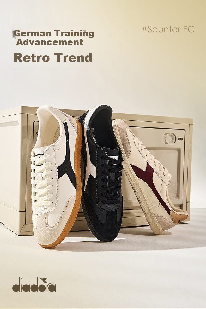 Diadora Saunter EC Unisex Casual Sneakers Small Fit, Recommend Half Size Up Beige/Red 36 1