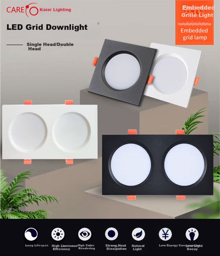CARE LED Dual-Head Grid Downlight 22x12cm 16W Cool White Corridor Grid Ceiling Minimalist Downlight Black Housing 1