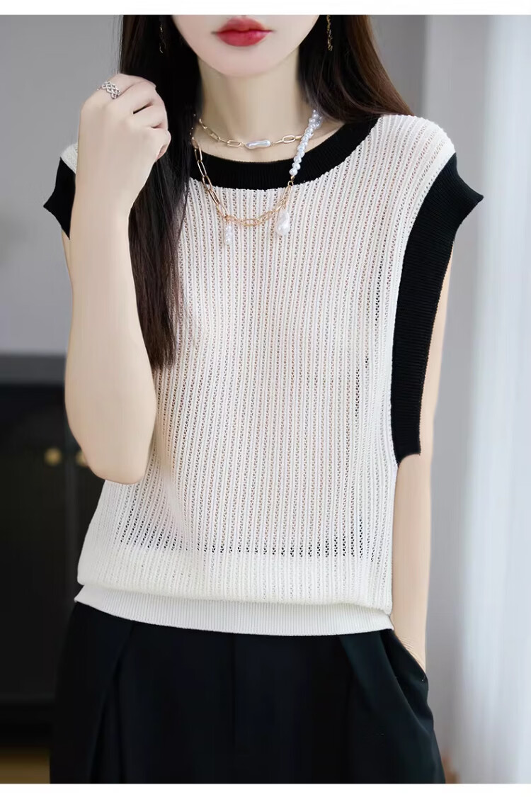Tingmei Summer Lightweight Ice Silk Knit Vest Women Loose Korean Slim Fit Versatile Sleeveless Striped Fashion Top Innerwear 7