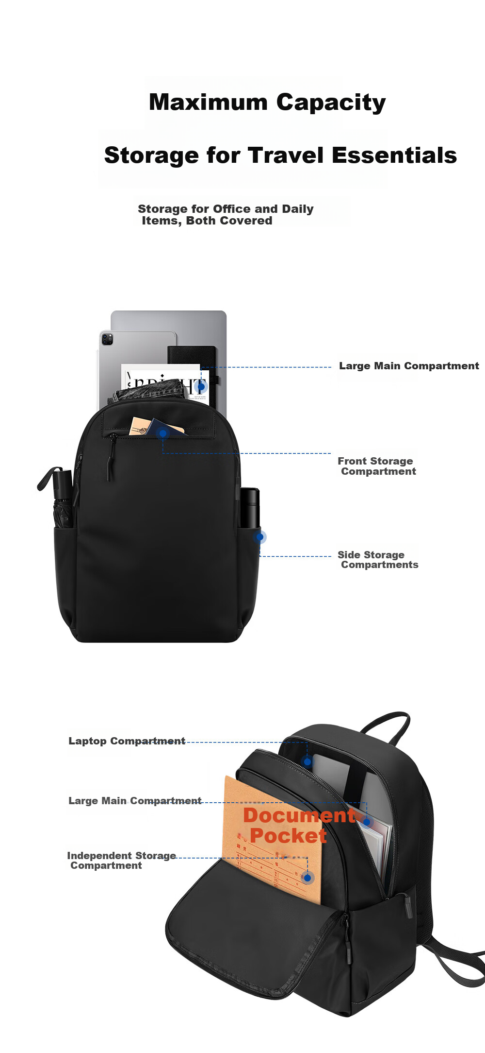 Biyoumei Business Laptop Backpack Large Capacity Travel Multifunctional Commuter Bag Black 3