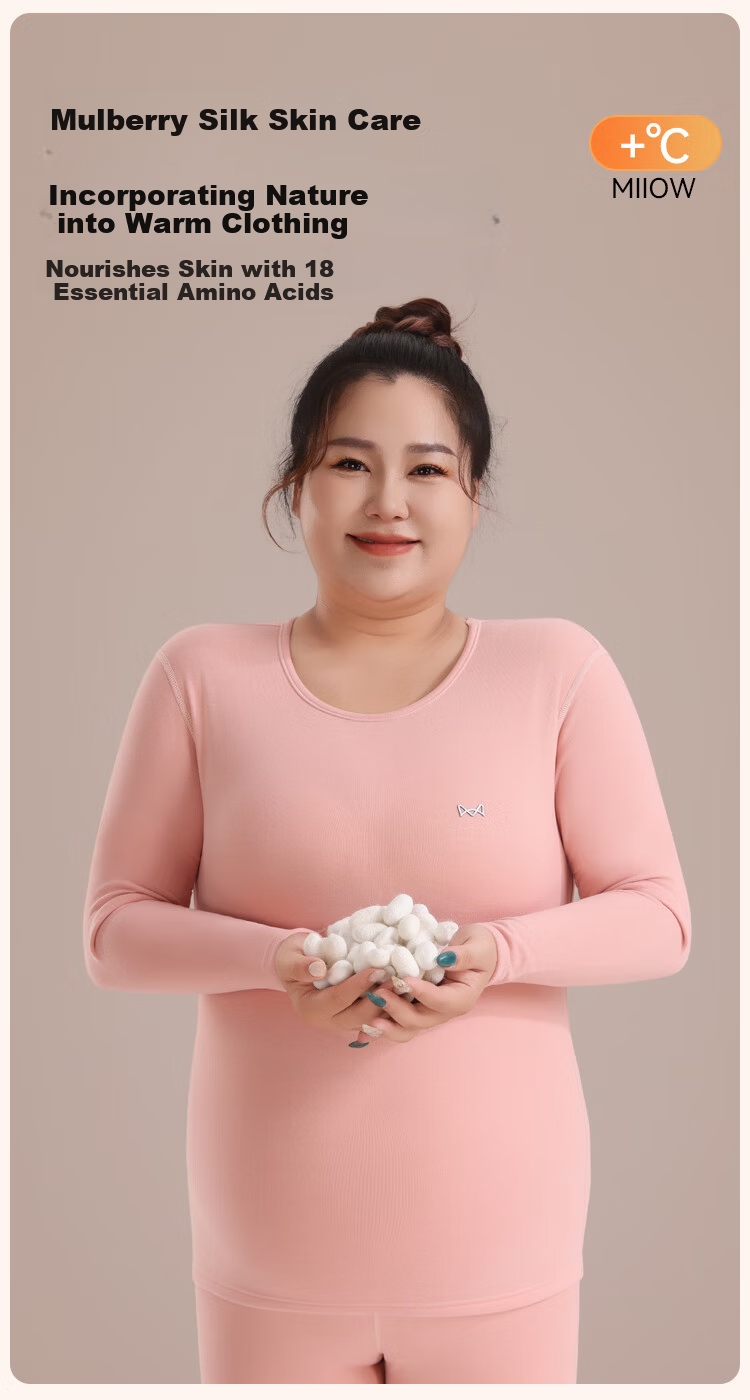 MiiOW Women's Cashmere Silk Thermal Underwear Plus Size Autumn Winter Fleece Thickened Warm Top 6