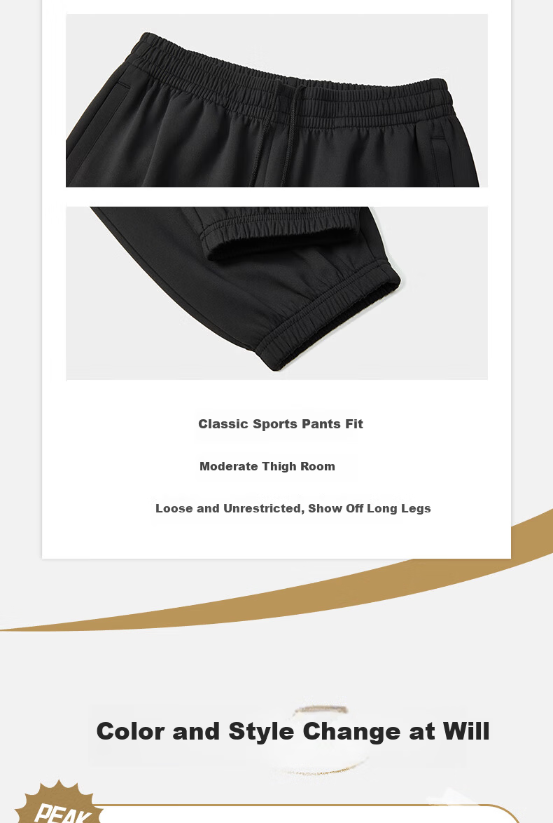 PEAK Men's Sports Pants, Summer Fleece-Lined Warm Versatile Knitted Joggers, Loose-Fitting Casual Trousers DF334007 5