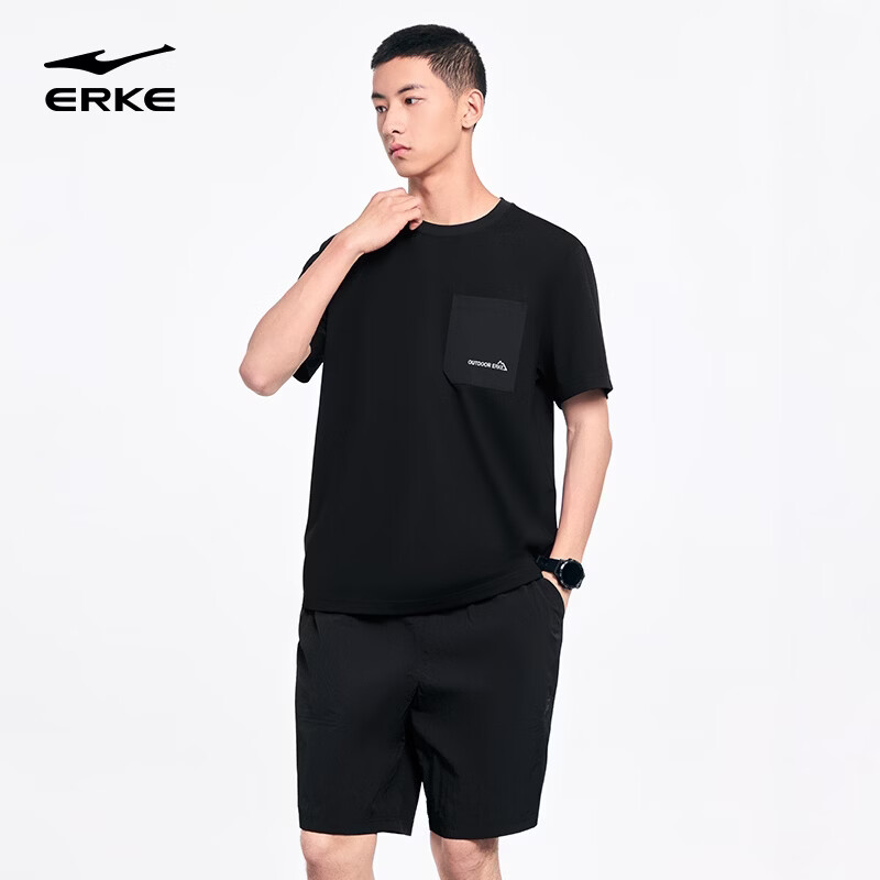 Erke Men's Crew Neck Short Sleeve Knit Shirt Summer Outdoor Antibacterial Sports T-Shirt Breathable Casual Base Layer Top