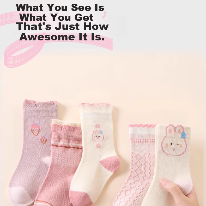 Mianqixiong Girls' Mid-Calf Cotton Socks Spring and Autumn Breathable Cartoon Cute Children's Socks EW36 - 5 Pairs - Size 13-16 16
