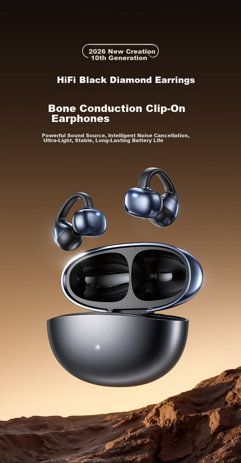 LINGCHEN 2026 Latest Harman Kardon Level Bluetooth Clip-On Bone Conduction Open-Ear Sports Running Wireless Ear-Hook AI Noise Cancelling Long Battery Life Earphones 5