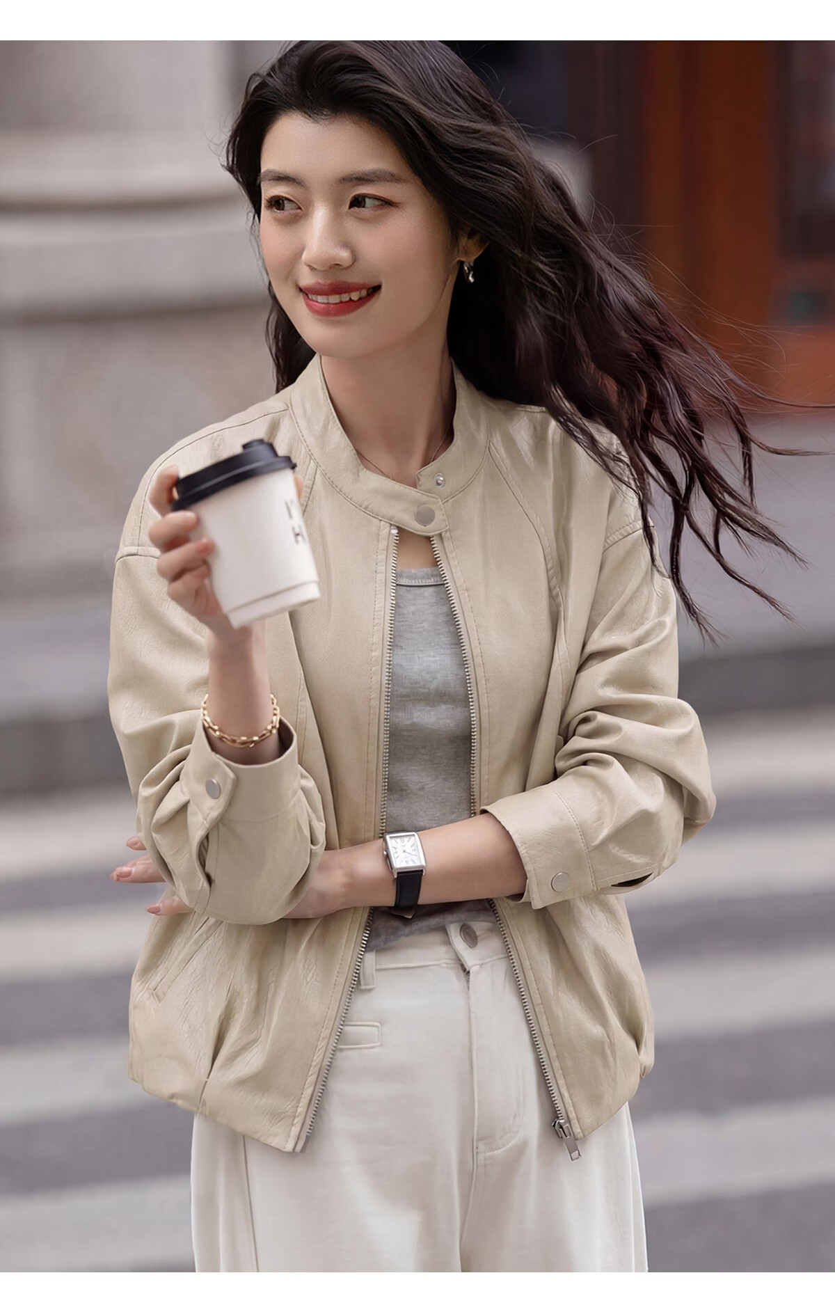 Chushen Spring Autumn Casual Short Jacket Women Black Stand Collar Zipper Slim Loose Stylish Leather Jacket Top S61D127 13
