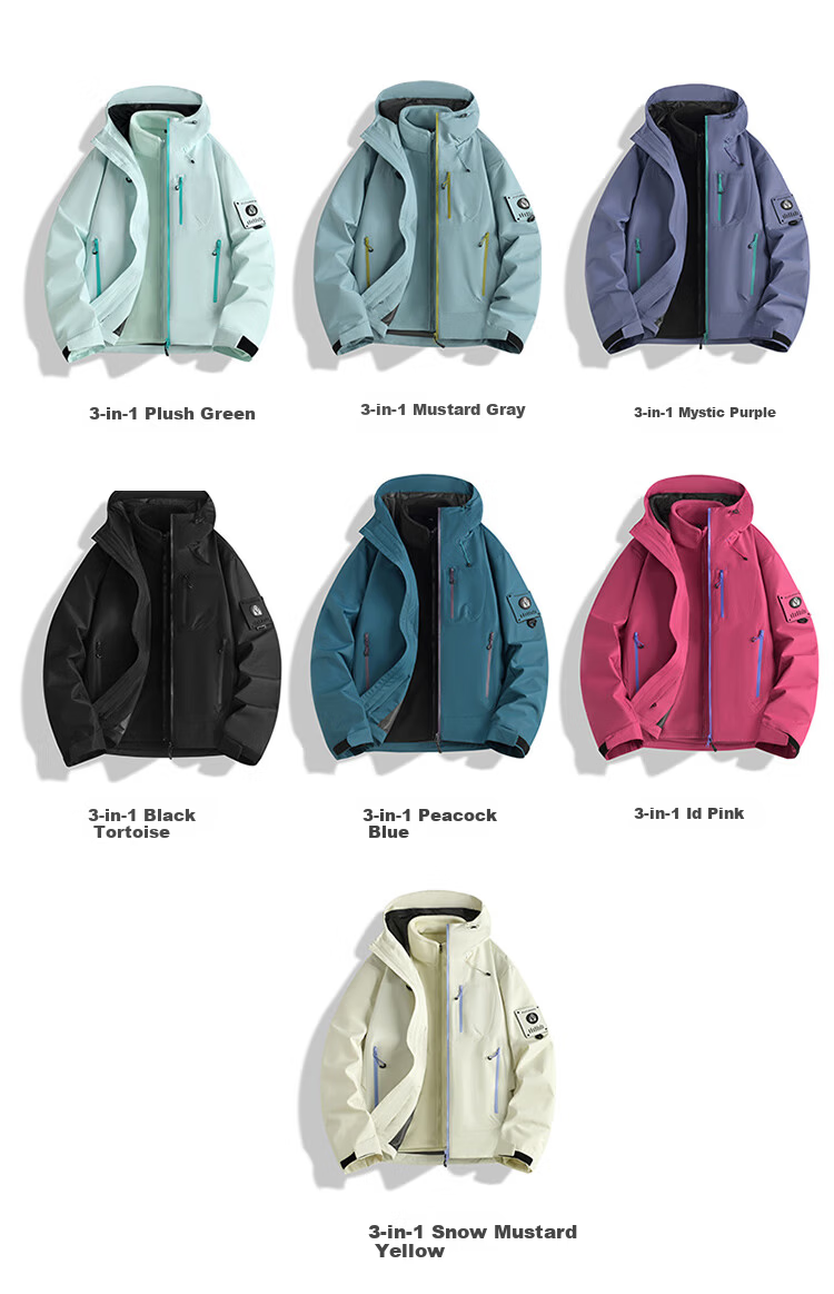 JEEP SPIRIT Outdoor 3-in-1 Waterproof Windproof Hiking Jacket Autumn Winter Couple Mountain Climbing Coat Men Secret Purple M 26