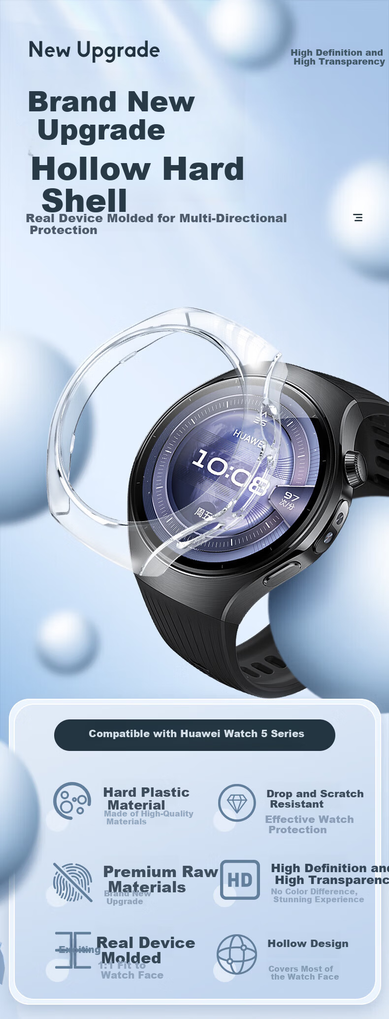 Watchbond Huawei Watch5 42mm Women's PC Tempered Semi-Encased Hollow Protective Case Sweat-Resistant Cover Accessory 1